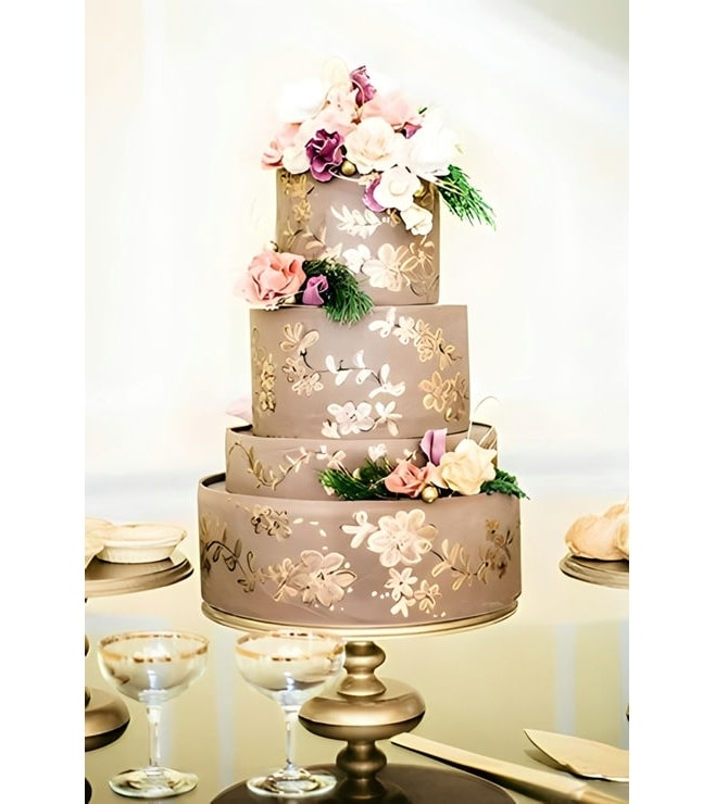 Golden Flowers Wedding Cake