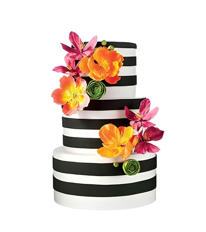 Black and White Wildflower Wedding Cake