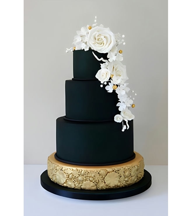 Luscious Black and Gold Stack Wedding Cake, 3D Themed Cakes