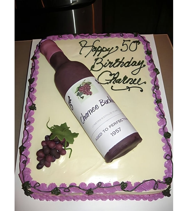 Aged To Perfection Wine Bottle Birthday Cake