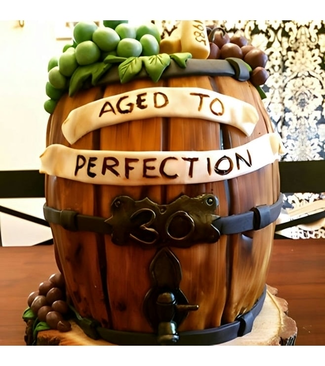 Aged To Perfection Wine Barrel Birthday Cake
