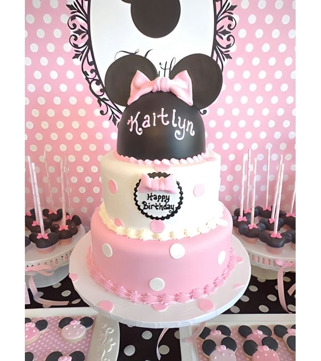 Pink and White Polka Dots Minnie Mouse Cake