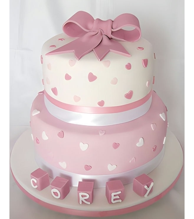 Polka Hearts Baby Cake, Christening Cakes