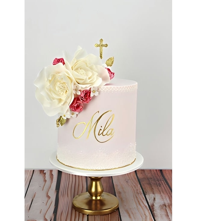 Minimalist Floral Christening Cake, Christening Cakes