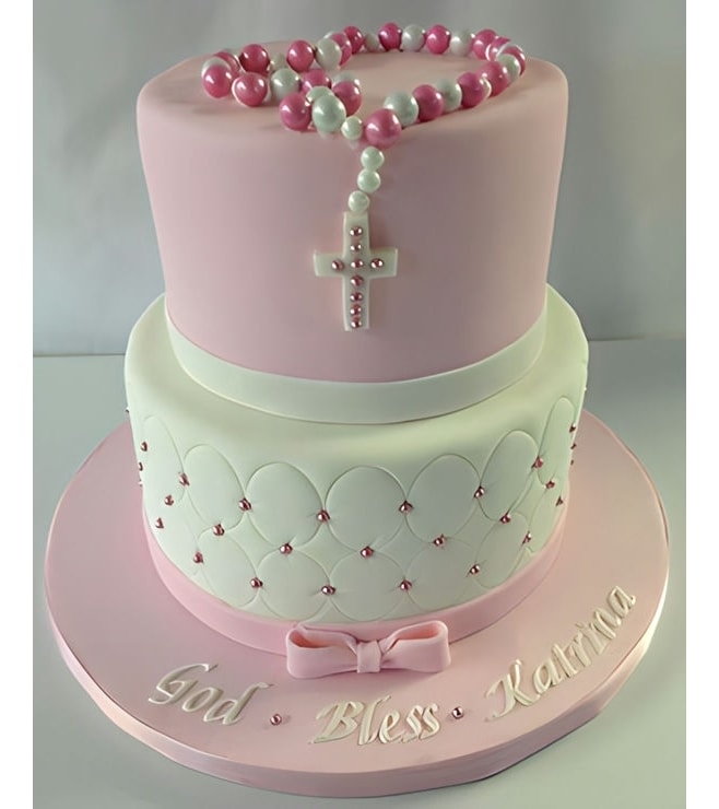 Modern Mint and Pink Tiered Christening Cake, Cakes For Girls