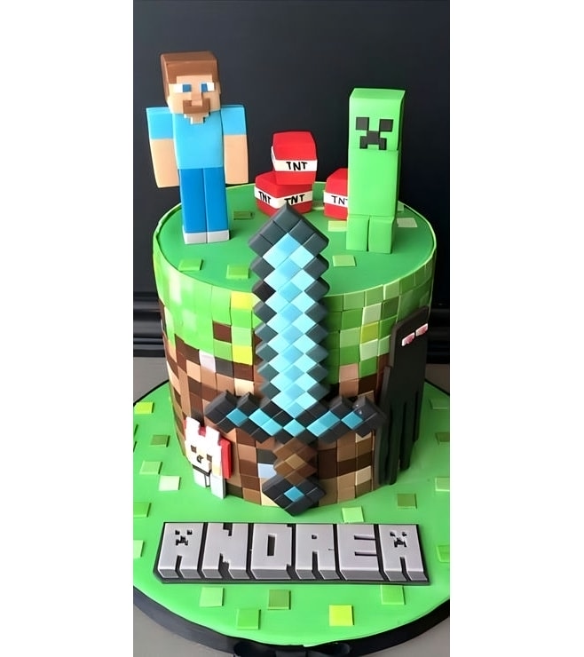 Steve and Creeper Minecraft Stack Cake, Minecraft Cakes