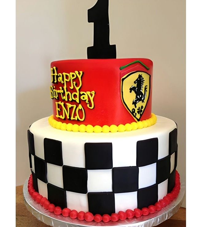 Ferrari Racing Flag Themed Tiered Cake, Ferrari Cakes