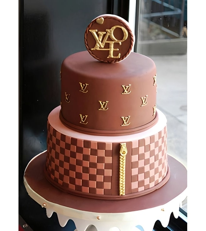 Tiered Louis Vuitton Logo Cake, Designer Cakes
