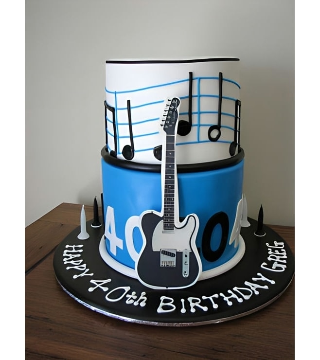 Blue & White Music Themed Cake, Instrument Cakes