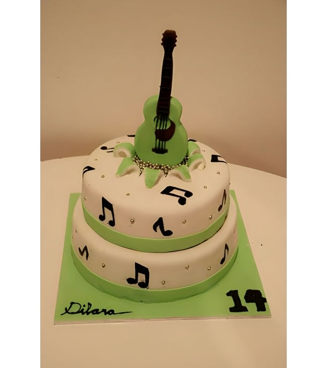 Green & White Musician Cake