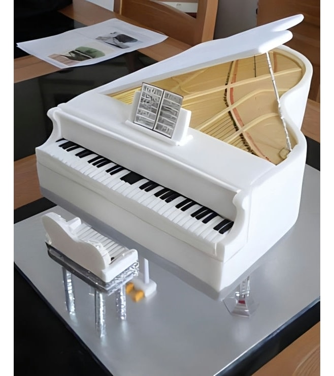 White Grand Piano Cake, Instrument Cakes