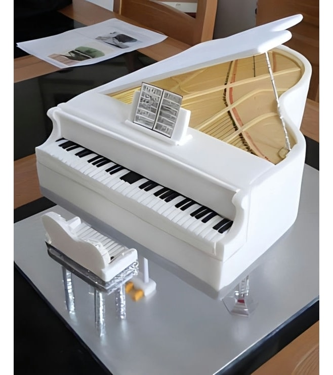 White Grand Piano Cake