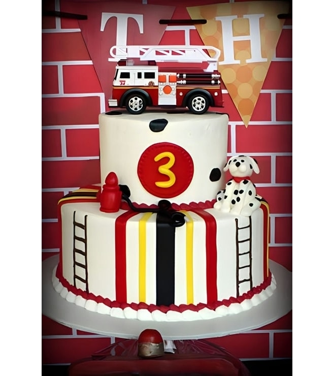 White Tiered Fire Engine Cake, FireEngine Truck Cakes