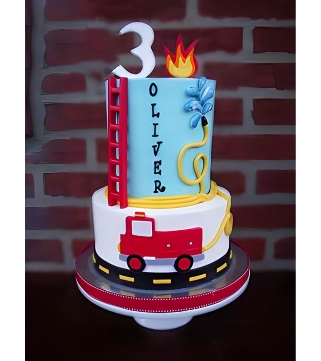 High Rise Firefighter Birthday Cake, FireEngine Truck Cakes