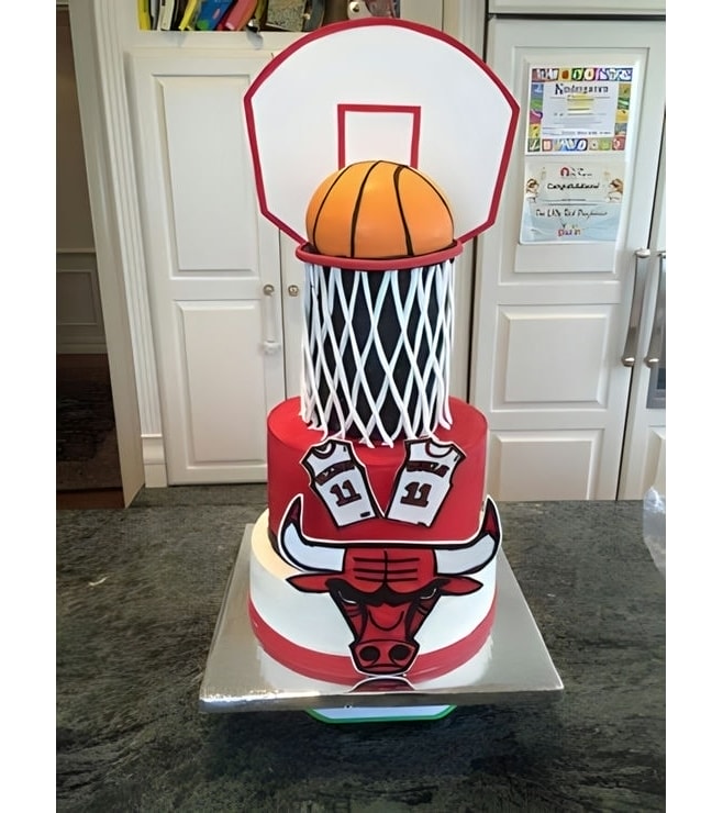 Chicago Bulls Jump Shot Tiered Cake, Basketball Cakes