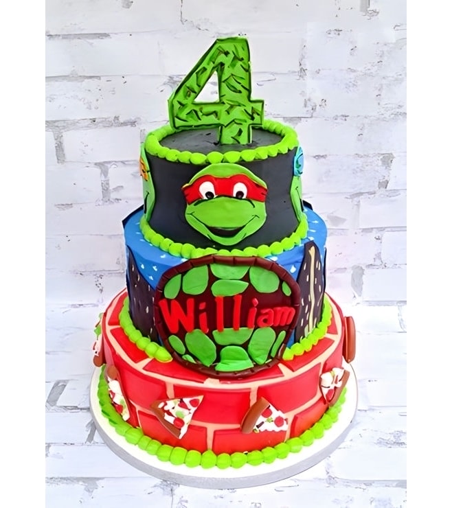 Pizza Time Ninja Turtle Tiered Cake