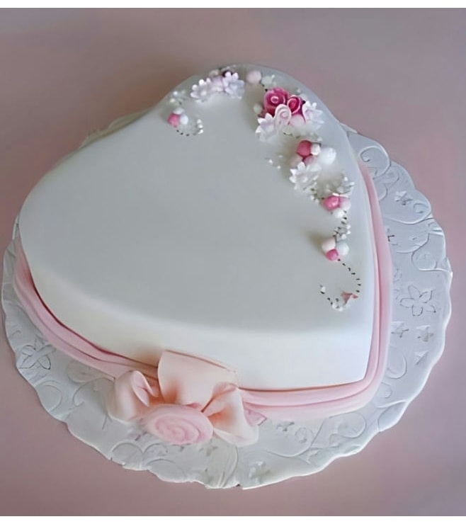 Blossoms and Bow Heart Shaped Cake