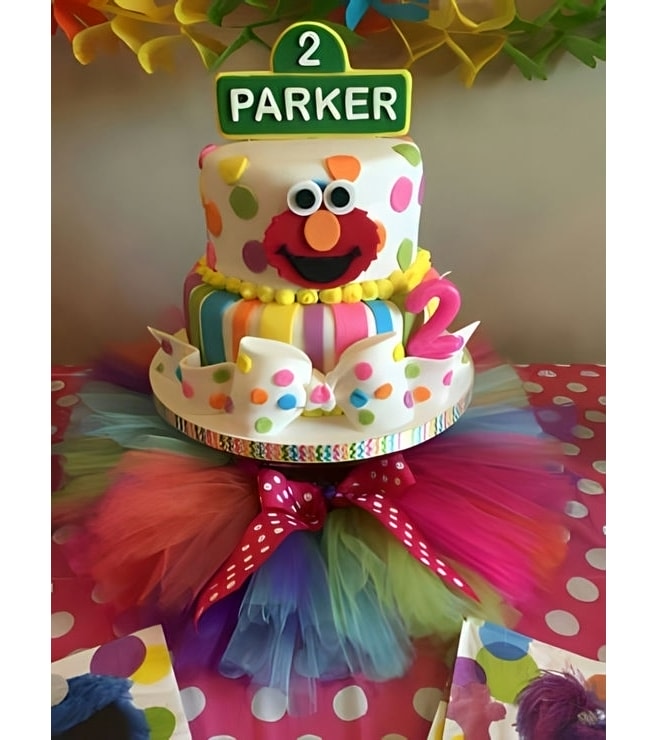Polka Dots & Stripes Elmo Cake