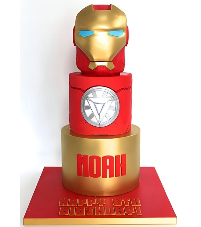 Iron Man Visor & Reactor Tiered Cake, Iron Man Cakes