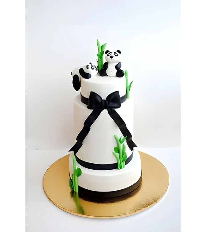 Playful pandas Tiered Cake