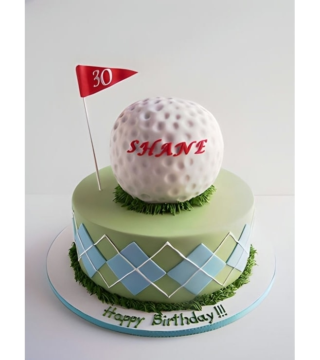 3D Golf Ball on Golf Course Cake