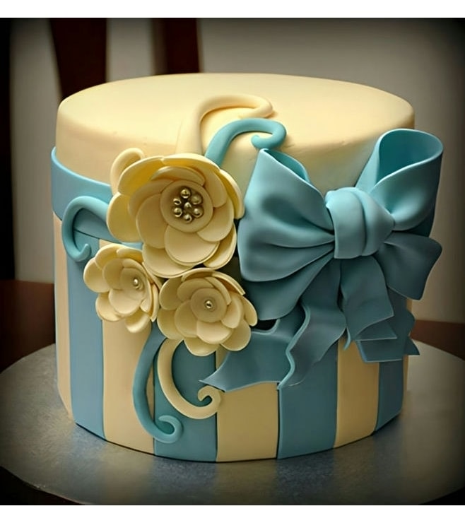 Blue Gift Box Bow Cake