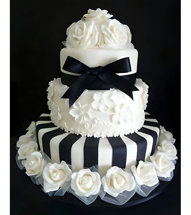 Ceremonial Black & White Tiered Bow Cake, Bow Cakes