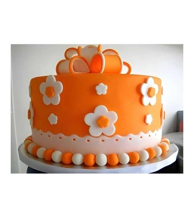 Orange Floral Bow Cake, Bow Cakes