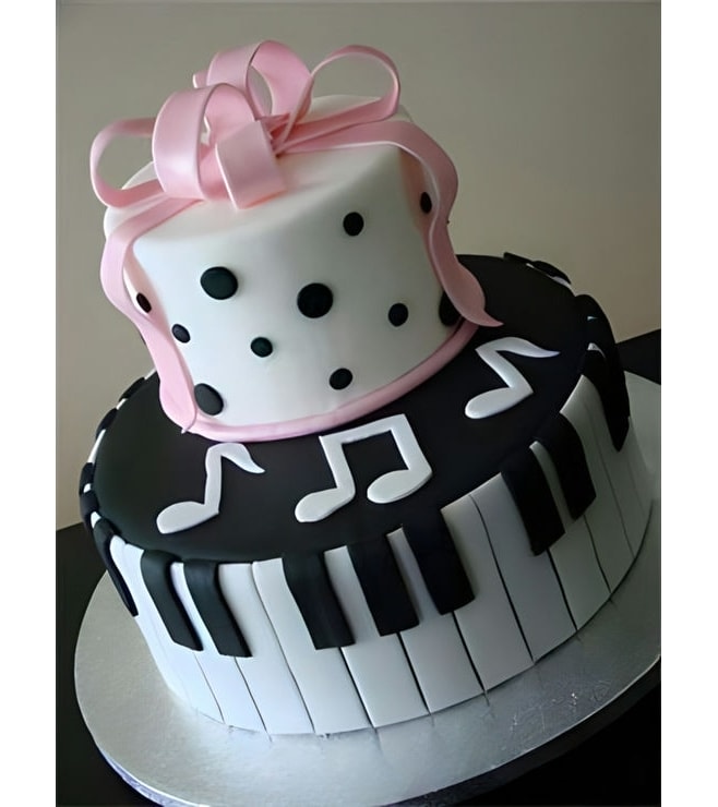 Pink Bow & Piano Keys Cake