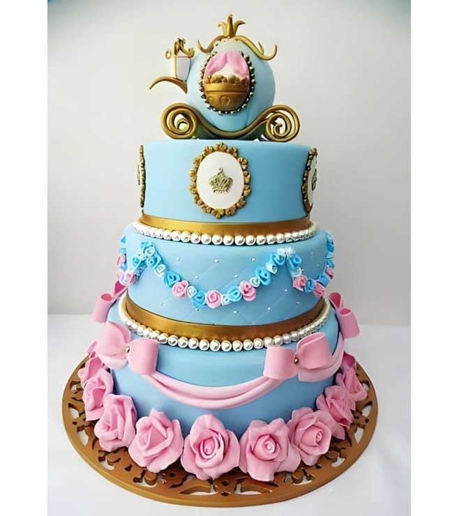 Cinderella's Floral Pumpkin Coach Tiered Cake, Cinderella Cakes
