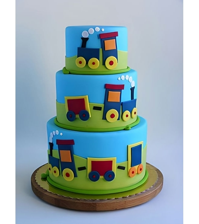 Blue Steam Engine Tiered Cake, Train Cakes