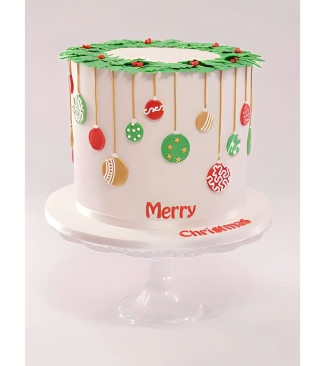 Wreath and Baubles Christmas Cake