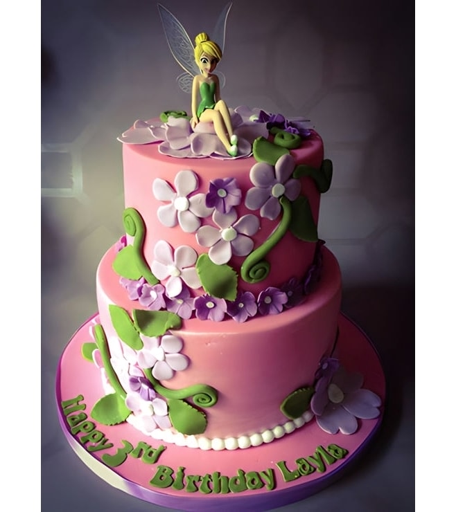 Tinkerbell Pink Garden Tiered Cake, Tinkerbell Cakes