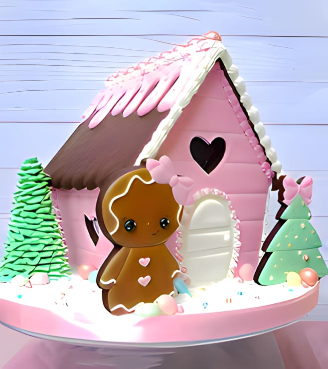 Adorably Pink Gingerbread House