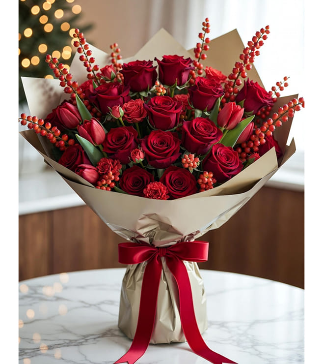 All-Red Grandeur Bouquet, Christmas Gifts