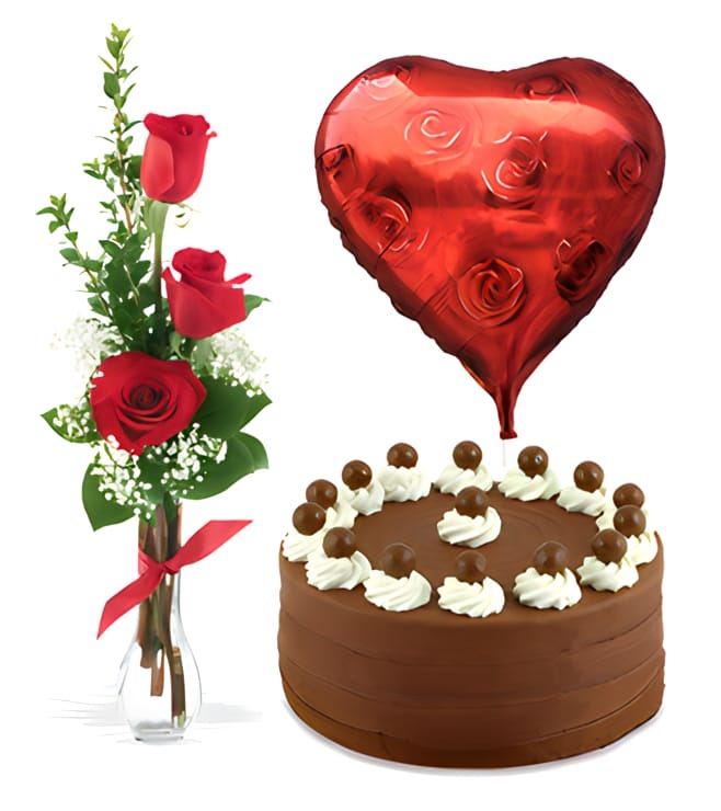 Anniversary Surprise Collection: Three Roses, Signature Chocolate Cake, Heart Balloon, Anniversary