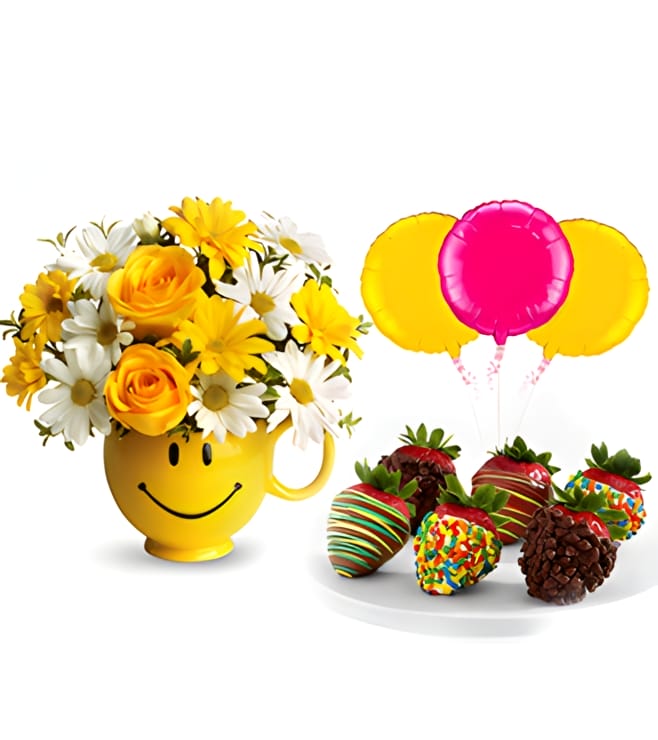 Be Happy Birthday Surprise Bundle: Flowers, Strawberries and Balloons, Deals & Discounts
