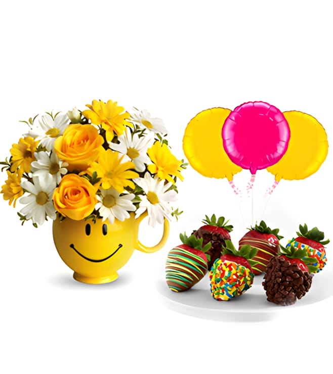 Be Happy Birthday Surprise Bundle: Flowers, Strawberries and Balloons, Black Friday Deals