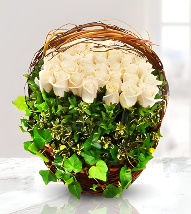 Bountiful White Rose Basket