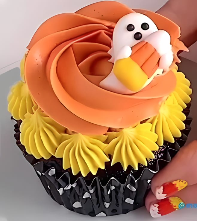Candy Corn Ghost Cupcake