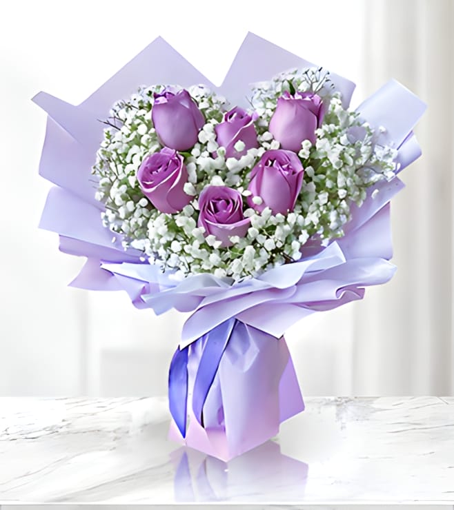 Charming Purple Rose Bouquet, Roses