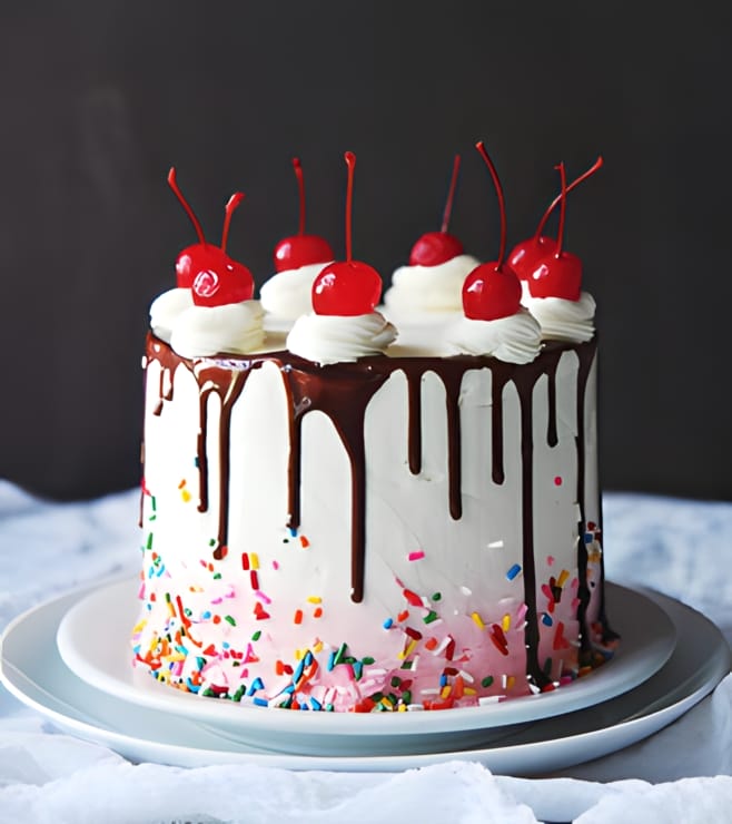 Cherries in White Birthday Cake