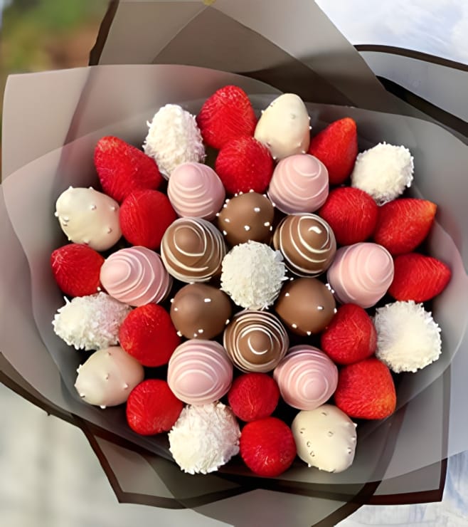 Chic Dipped Strawberries Bouquet, Anniversary