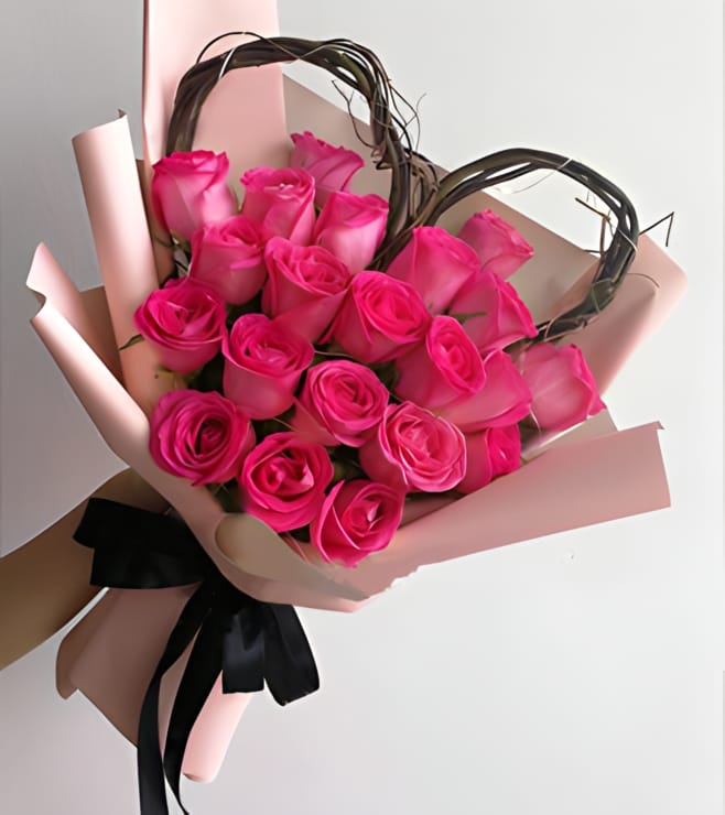 Chic Pink Roses Bouquet, Valentine Flowers