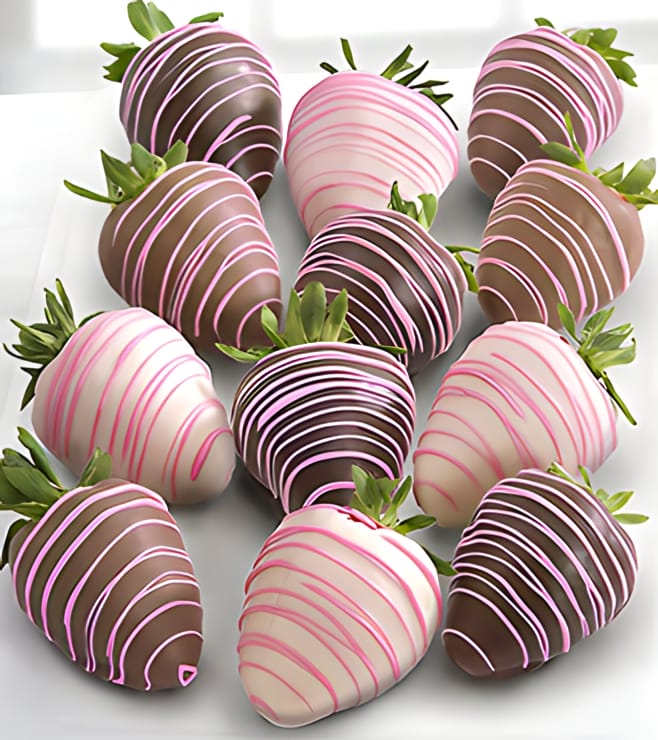 Pink Drizzles -Dozen Chocolate Dipped Strawberries, Just Because