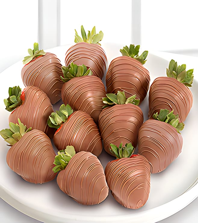 The Classic - Dozen Milk Chocolate Covered Strawberries, Boxes of Chocolate Covered Fruit