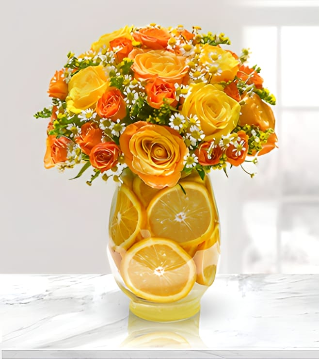 Citrus Summer Fantasy Bouquet, Roses