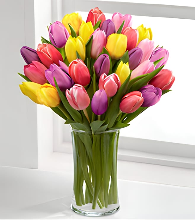 Color Assorted Tulip Bouquet, 1-Hour Gift Delivery