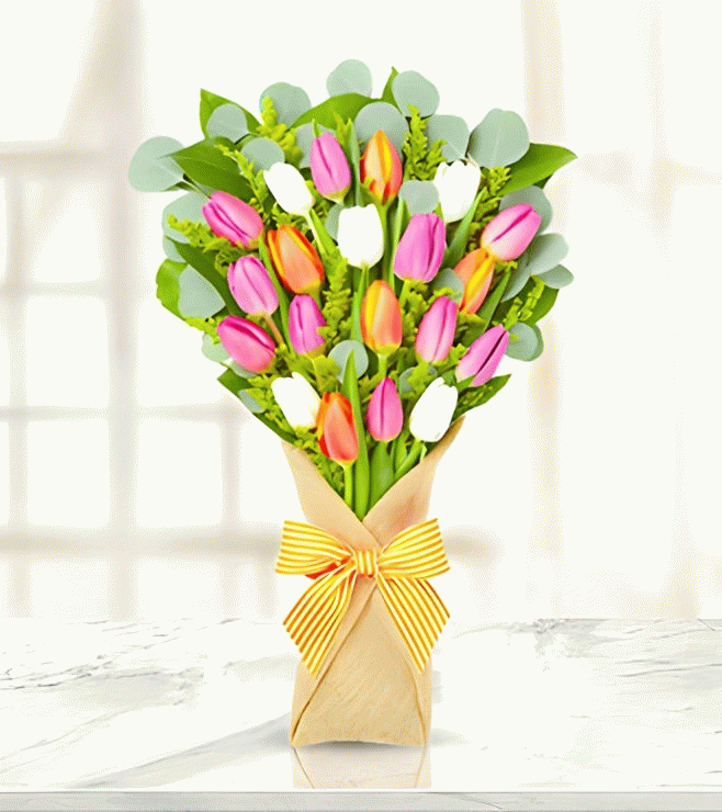 Colors of Love Tulips Bouquet, Valentine Flowers