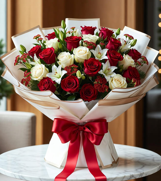 Crimson Snow Bouquet, Christmas Gifts